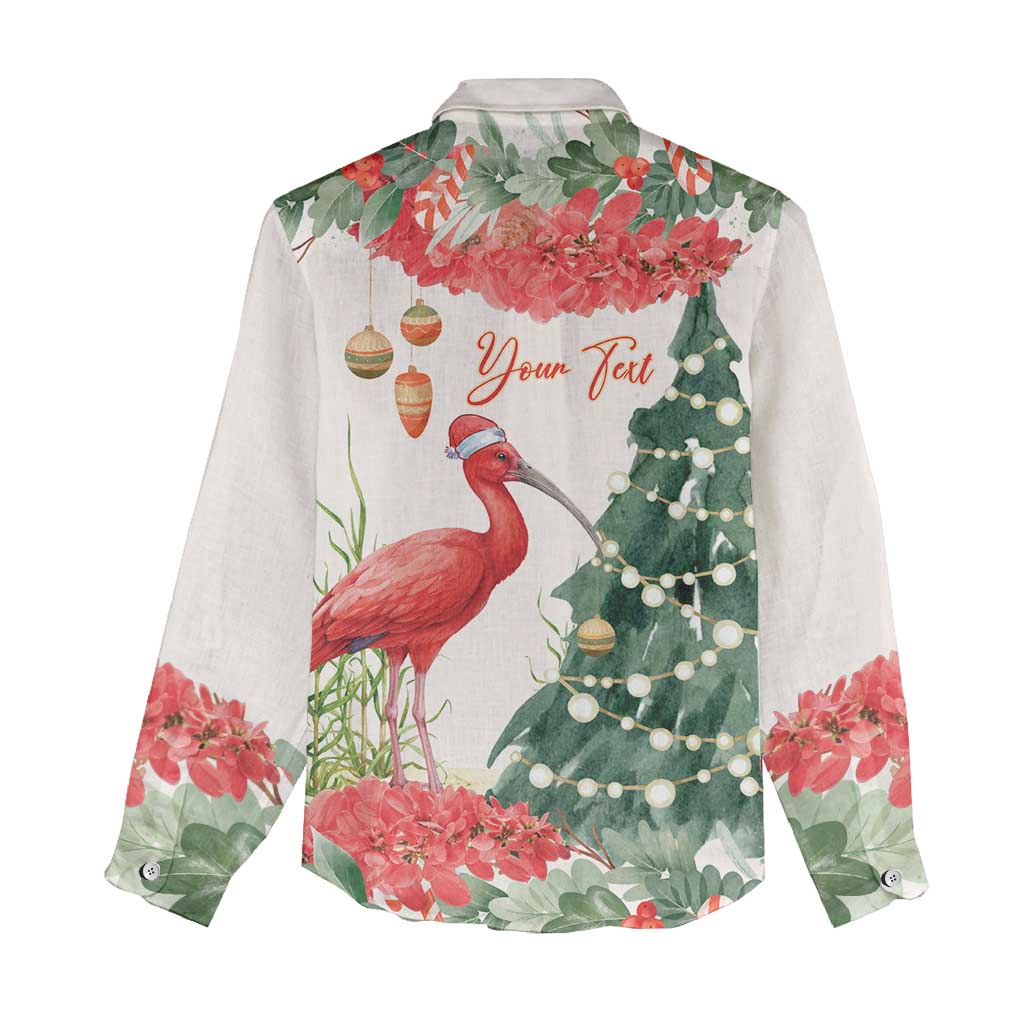 Personalized Trinidad And Tobago Christmas Women Casual Shirt Scarlet Ibis Wild Poinsettia Watercolor - Wonder Print Shop