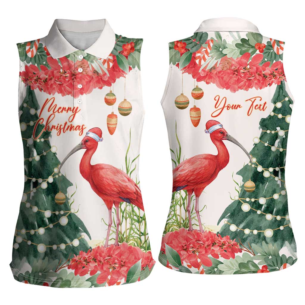Personalized Trinidad And Tobago Christmas Women Sleeveless Polo Shirt Scarlet Ibis Wild Poinsettia Watercolor - Wonder Print Shop