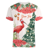 Personalized Trinidad And Tobago Christmas Women V-Neck T-Shirt Scarlet Ibis Wild Poinsettia Watercolor - Wonder Print Shop