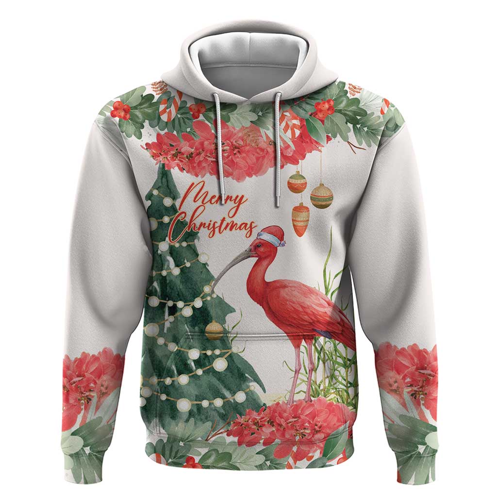 Personalized Trinidad And Tobago Christmas Zip Hoodie Scarlet Ibis Wild Poinsettia Watercolor - Wonder Print Shop