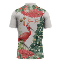 Personalized Trinidad And Tobago Christmas Zipper Polo Shirt Scarlet Ibis Wild Poinsettia Watercolor - Wonder Print Shop