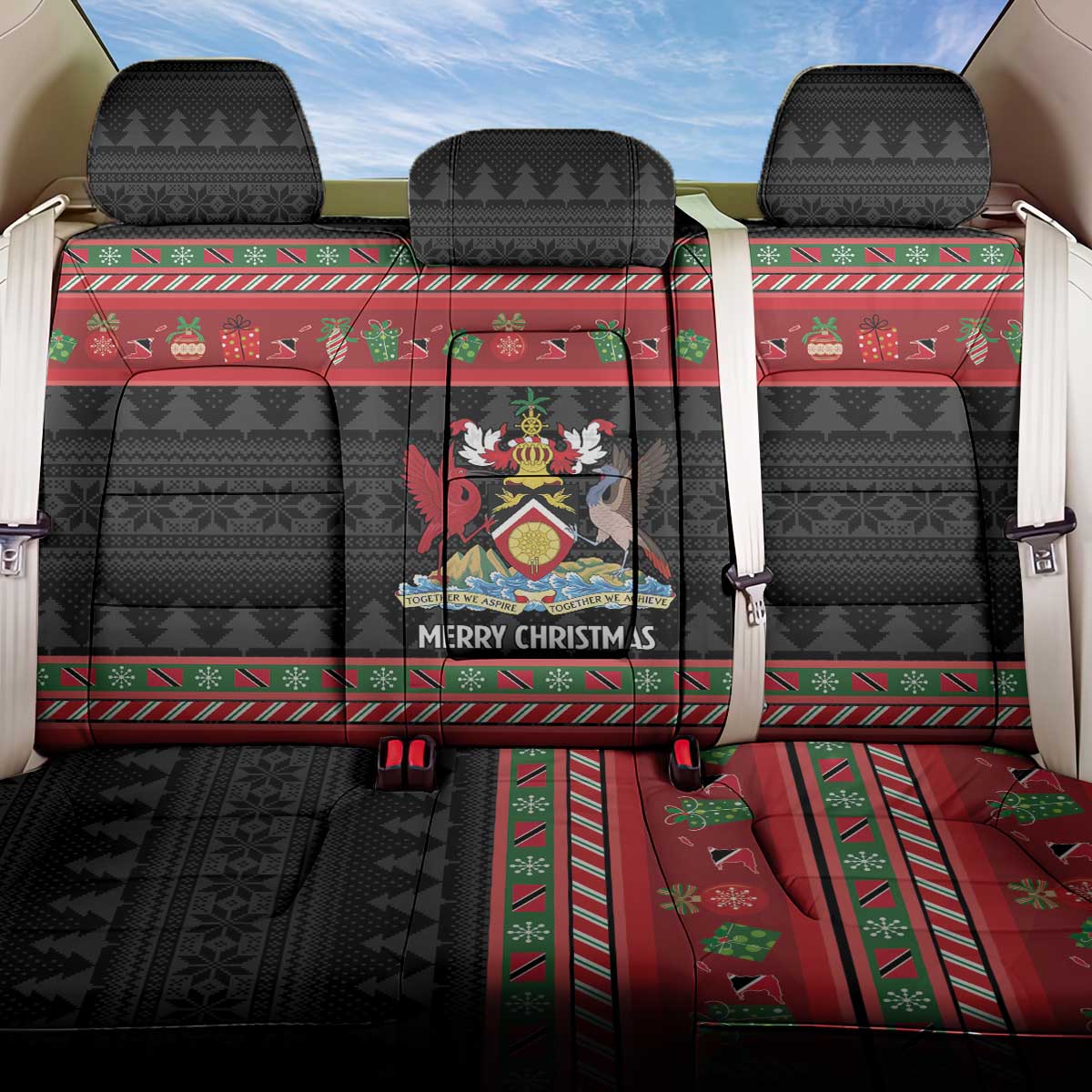 Trinidad And Tobago Christmas Back Car Seat Cover Merry Xmas Coat Of Arms - Wonder Print Shop