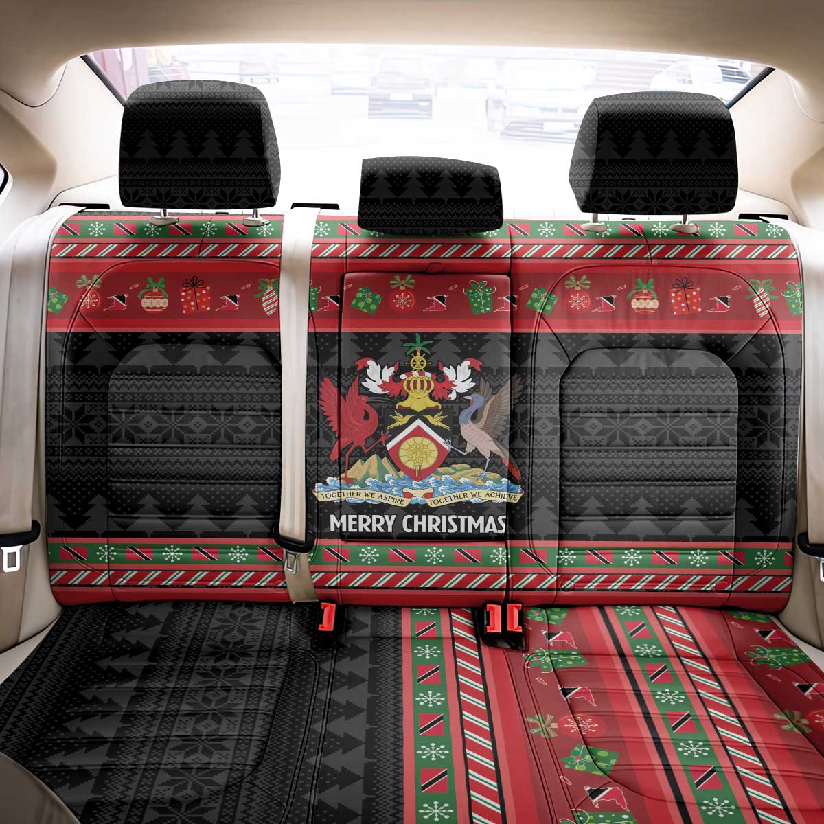 Trinidad And Tobago Christmas Back Car Seat Cover Merry Xmas Coat Of Arms - Wonder Print Shop