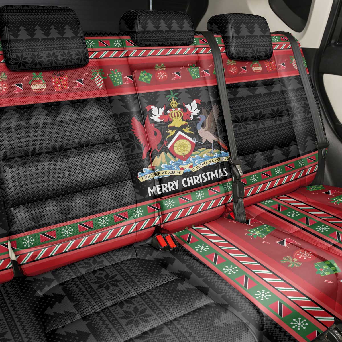 Trinidad And Tobago Christmas Back Car Seat Cover Merry Xmas Coat Of Arms - Wonder Print Shop