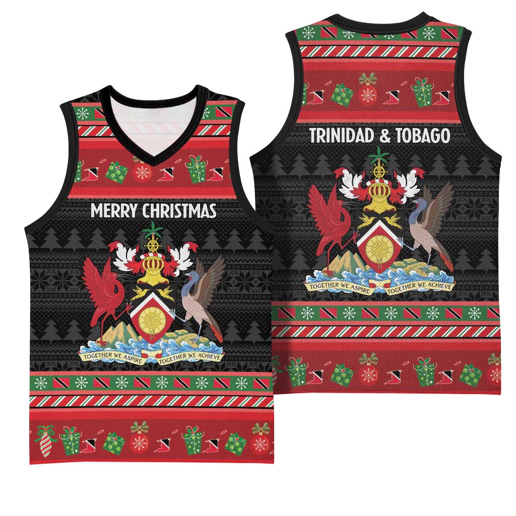 Trinidad And Tobago Christmas Basketball Jersey Merry Xmas Coat Of Arms - Wonder Print Shop