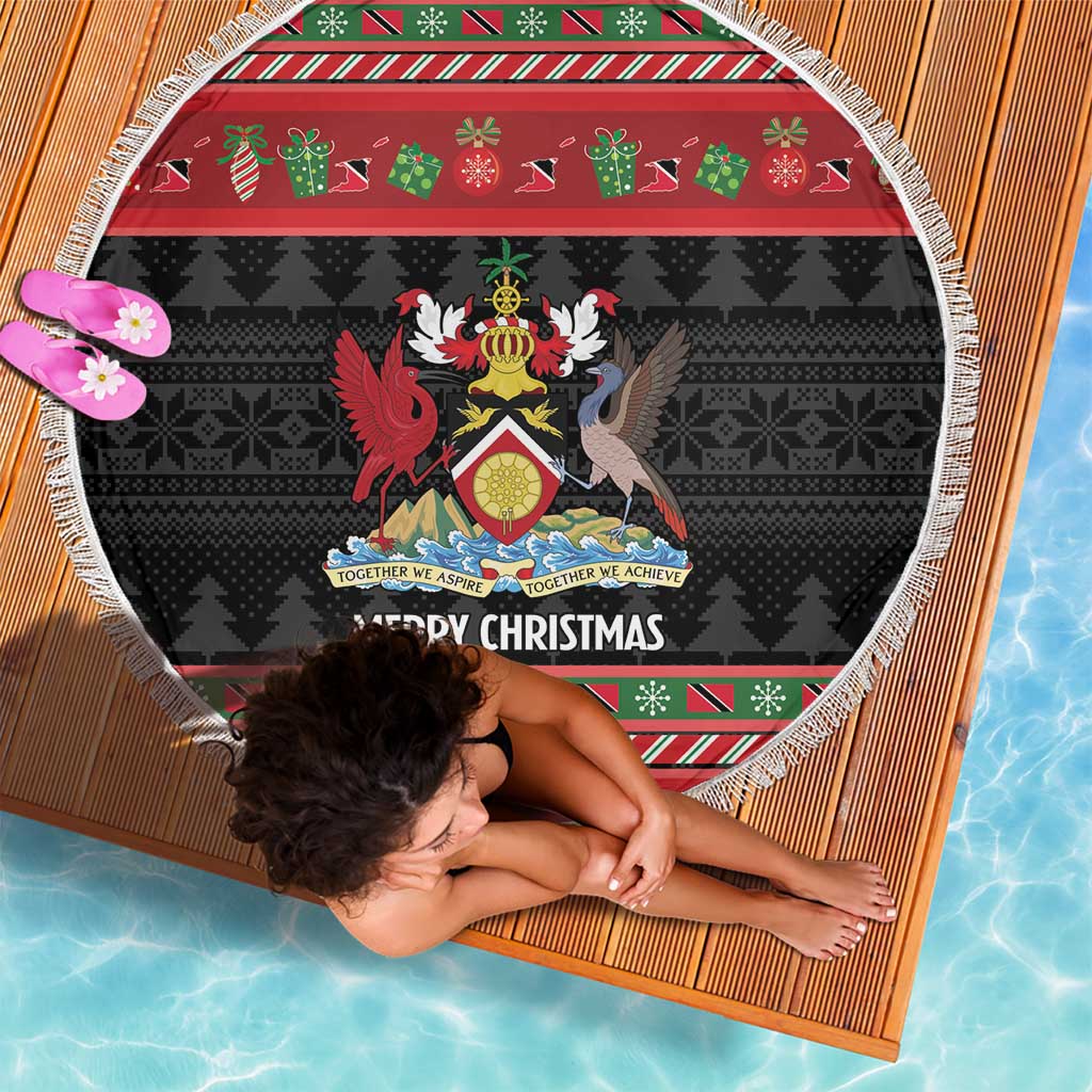Trinidad And Tobago Christmas Beach Blanket Merry Xmas Coat Of Arms - Wonder Print Shop