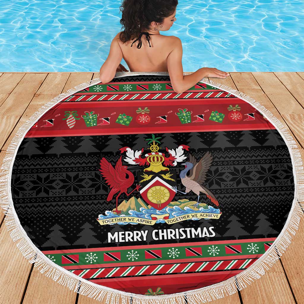 Trinidad And Tobago Christmas Beach Blanket Merry Xmas Coat Of Arms - Wonder Print Shop