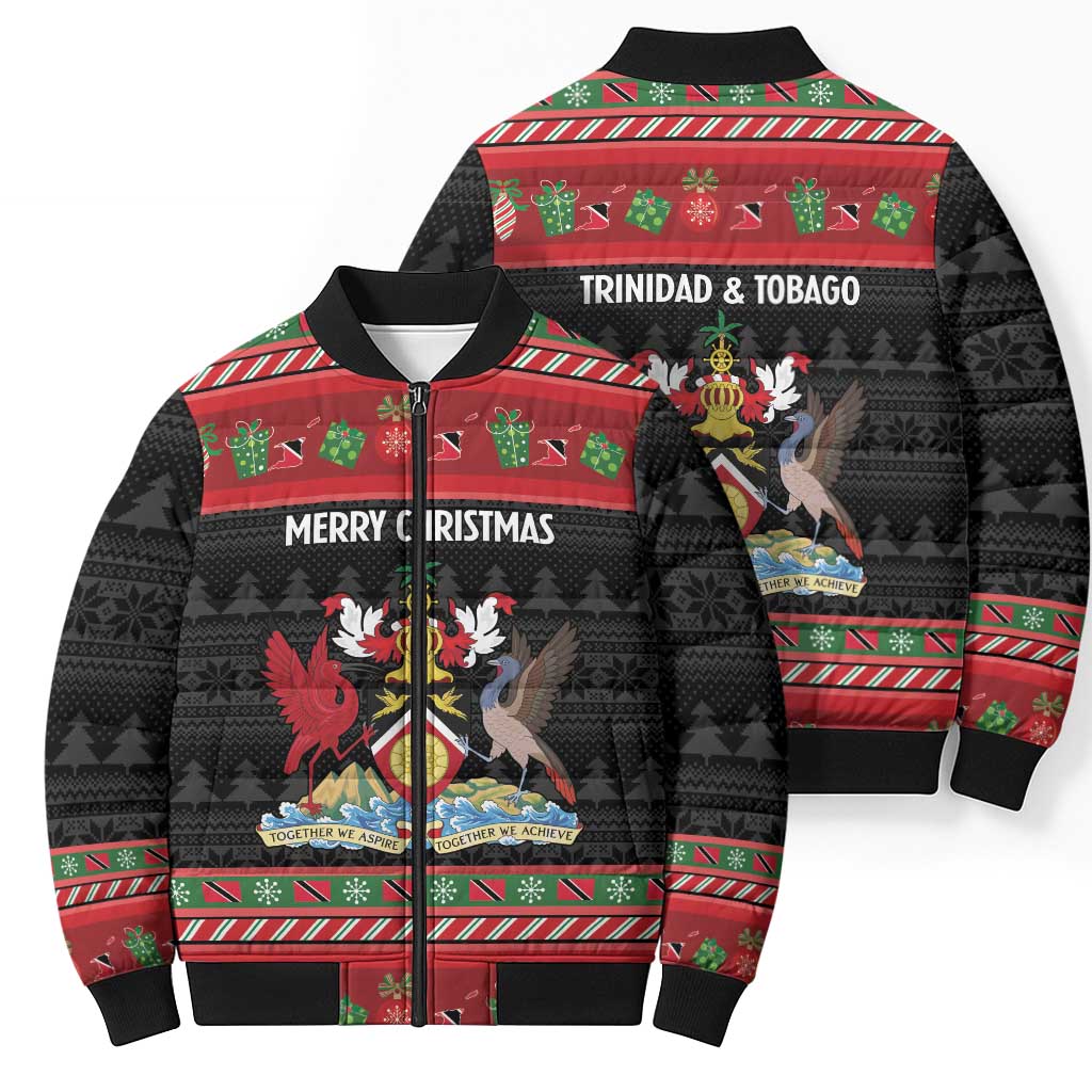 Trinidad And Tobago Christmas Bomber Puffer Jacket Merry Xmas Coat Of Arms - Wonder Print Shop