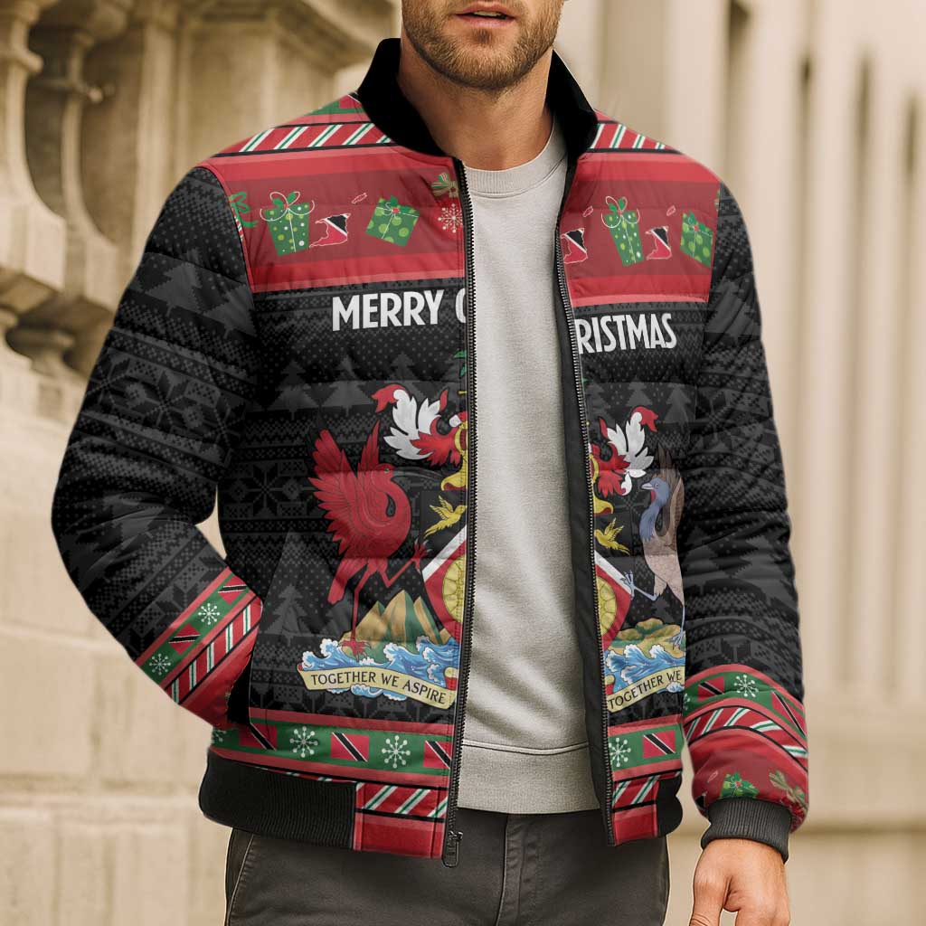 Trinidad And Tobago Christmas Bomber Puffer Jacket Merry Xmas Coat Of Arms - Wonder Print Shop