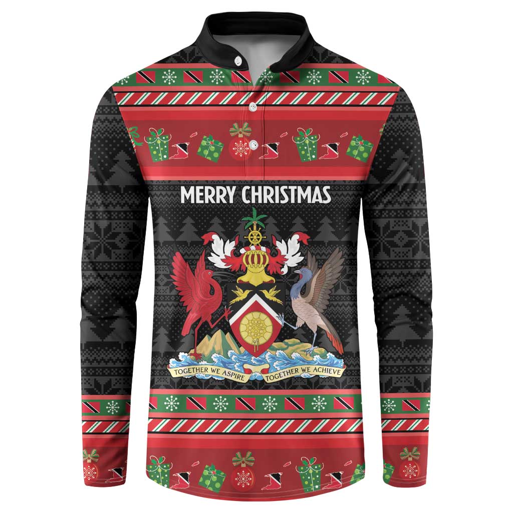 Trinidad And Tobago Christmas Button Sweatshirt Merry Xmas Coat Of Arms - Wonder Print Shop