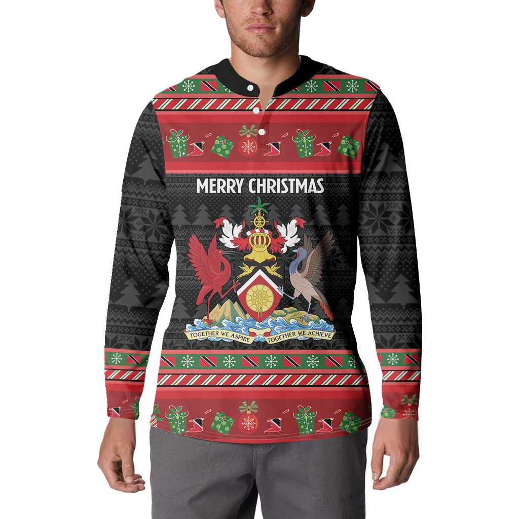 Trinidad And Tobago Christmas Button Sweatshirt Merry Xmas Coat Of Arms - Wonder Print Shop