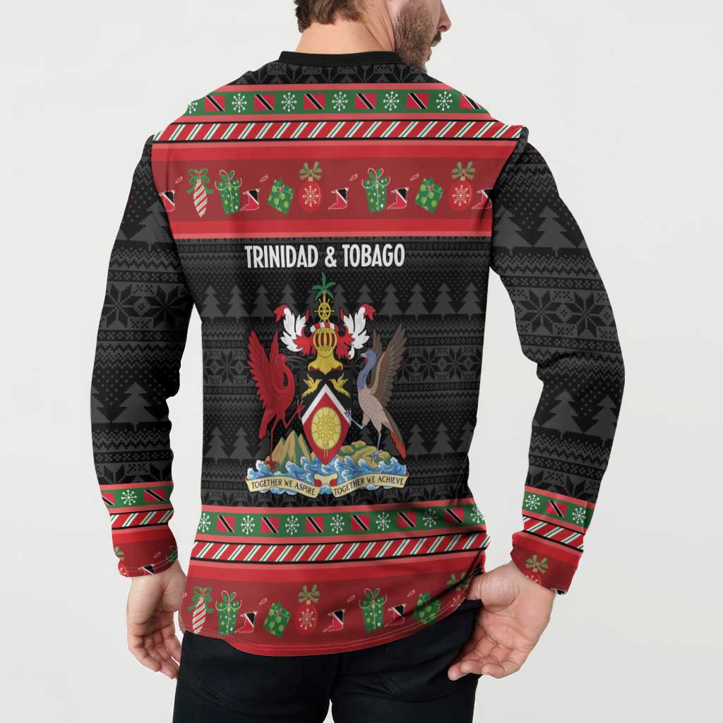 Trinidad And Tobago Christmas Button Sweatshirt Merry Xmas Coat Of Arms - Wonder Print Shop