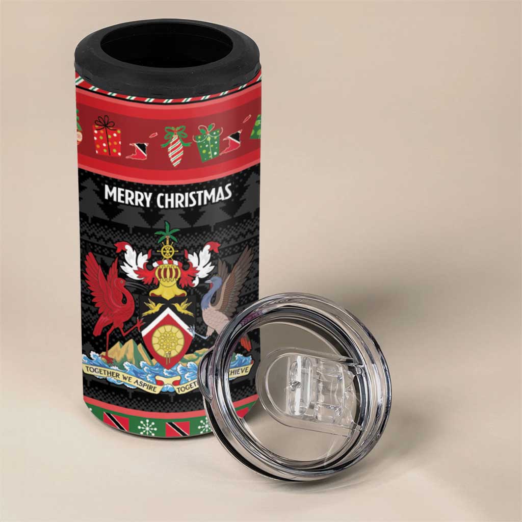 Trinidad And Tobago Christmas 4 in 1 Can Cooler Tumbler Merry Xmas Coat Of Arms - Wonder Print Shop