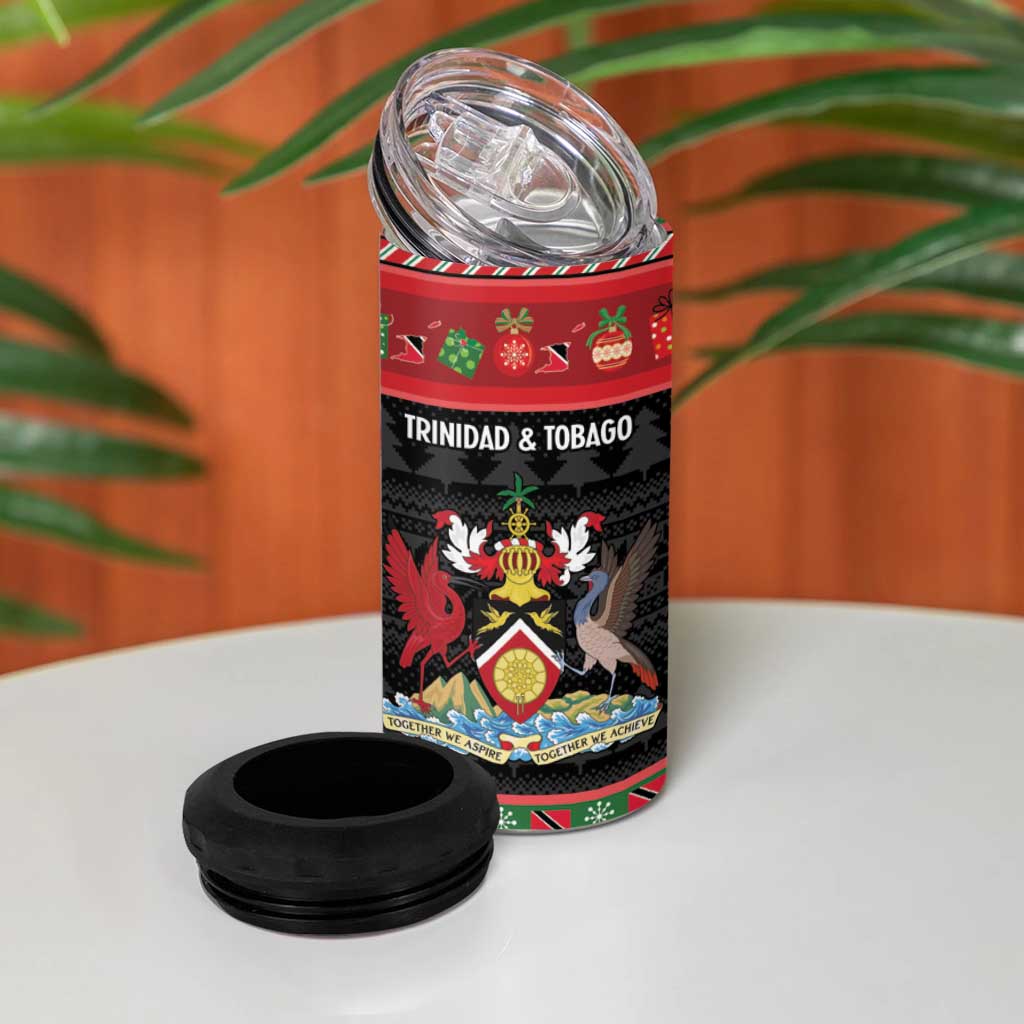 Trinidad And Tobago Christmas 4 in 1 Can Cooler Tumbler Merry Xmas Coat Of Arms - Wonder Print Shop