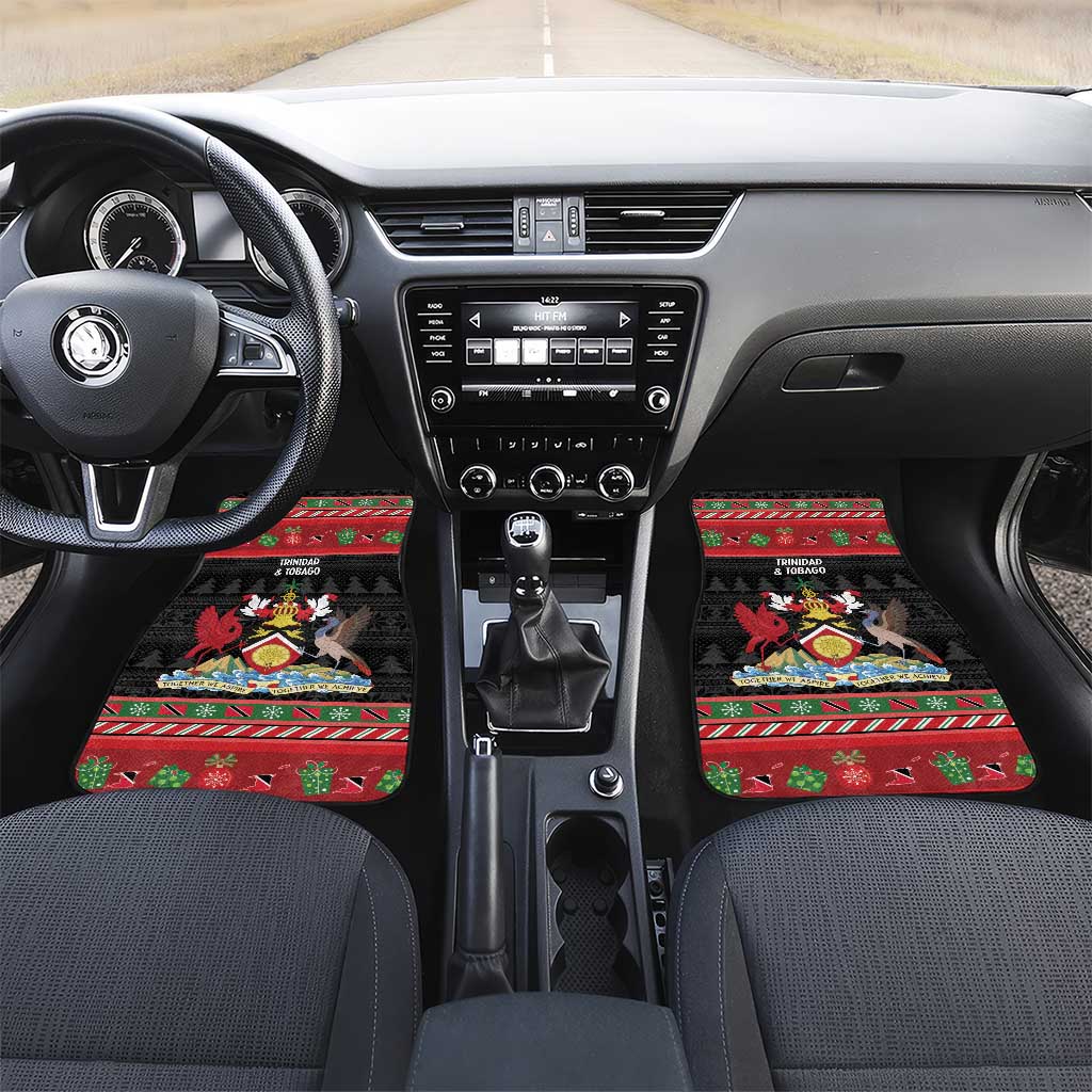 Trinidad And Tobago Christmas Car Mats Merry Xmas Coat Of Arms - Wonder Print Shop