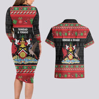 Trinidad And Tobago Christmas Couples Matching Long Sleeve Bodycon Dress and Hawaiian Shirt Merry Xmas Coat Of Arms - Wonder Print Shop