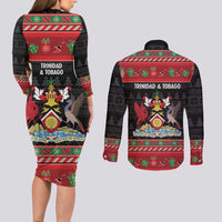 Trinidad And Tobago Christmas Couples Matching Long Sleeve Bodycon Dress and Long Sleeve Button Shirt Merry Xmas Coat Of Arms - Wonder Print Shop