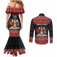 Trinidad And Tobago Christmas Couples Matching Mermaid Dress and Long Sleeve Button Shirt Merry Xmas Coat Of Arms - Wonder Print Shop