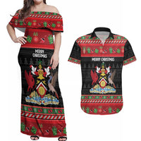 Trinidad And Tobago Christmas Couples Matching Off Shoulder Maxi Dress and Hawaiian Shirt Merry Xmas Coat Of Arms - Wonder Print Shop