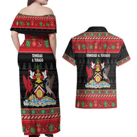 Trinidad And Tobago Christmas Couples Matching Off Shoulder Maxi Dress and Hawaiian Shirt Merry Xmas Coat Of Arms - Wonder Print Shop