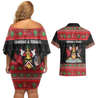 Trinidad And Tobago Christmas Couples Matching Off Shoulder Short Dress and Hawaiian Shirt Merry Xmas Coat Of Arms - Wonder Print Shop