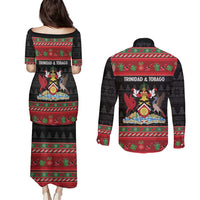 Trinidad And Tobago Christmas Couples Matching Puletasi and Long Sleeve Button Shirt Merry Xmas Coat Of Arms - Wonder Print Shop
