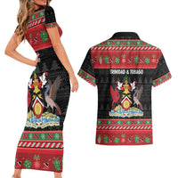 Trinidad And Tobago Christmas Couples Matching Short Sleeve Bodycon Dress and Hawaiian Shirt Merry Xmas Coat Of Arms - Wonder Print Shop