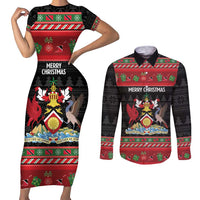 Trinidad And Tobago Christmas Couples Matching Short Sleeve Bodycon Dress and Long Sleeve Button Shirt Merry Xmas Coat Of Arms - Wonder Print Shop