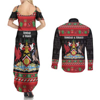 Trinidad And Tobago Christmas Couples Matching Summer Maxi Dress and Long Sleeve Button Shirt Merry Xmas Coat Of Arms - Wonder Print Shop