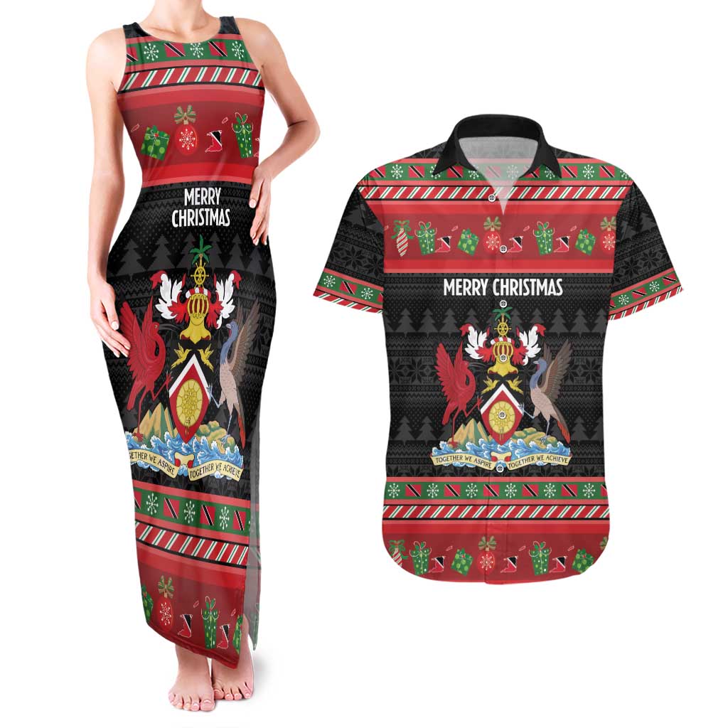 Trinidad And Tobago Christmas Couples Matching Tank Maxi Dress and Hawaiian Shirt Merry Xmas Coat Of Arms - Wonder Print Shop