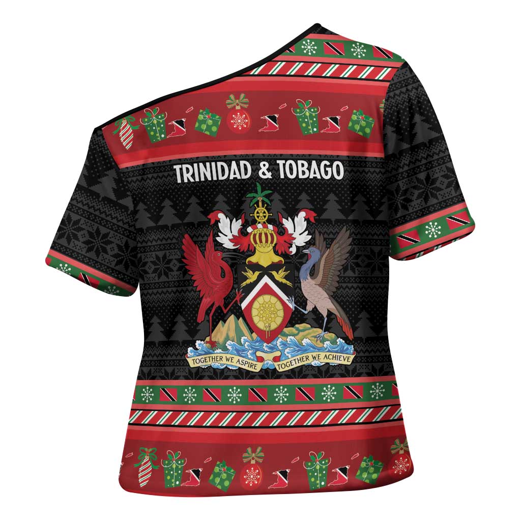 Trinidad And Tobago Christmas Cross Shoulder Shirt Merry Xmas Coat Of Arms - Wonder Print Shop