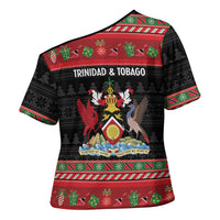 Trinidad And Tobago Christmas Cross Shoulder Shirt Merry Xmas Coat Of Arms - Wonder Print Shop