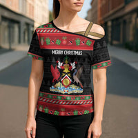 Trinidad And Tobago Christmas Cross Shoulder Shirt Merry Xmas Coat Of Arms - Wonder Print Shop