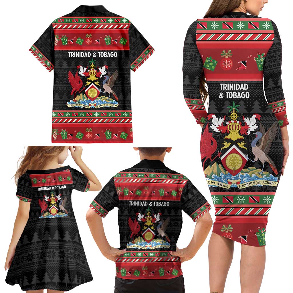 Trinidad And Tobago Christmas Family Matching Long Sleeve Bodycon Dress and Hawaiian Shirt Merry Xmas Coat Of Arms - Wonder Print Shop