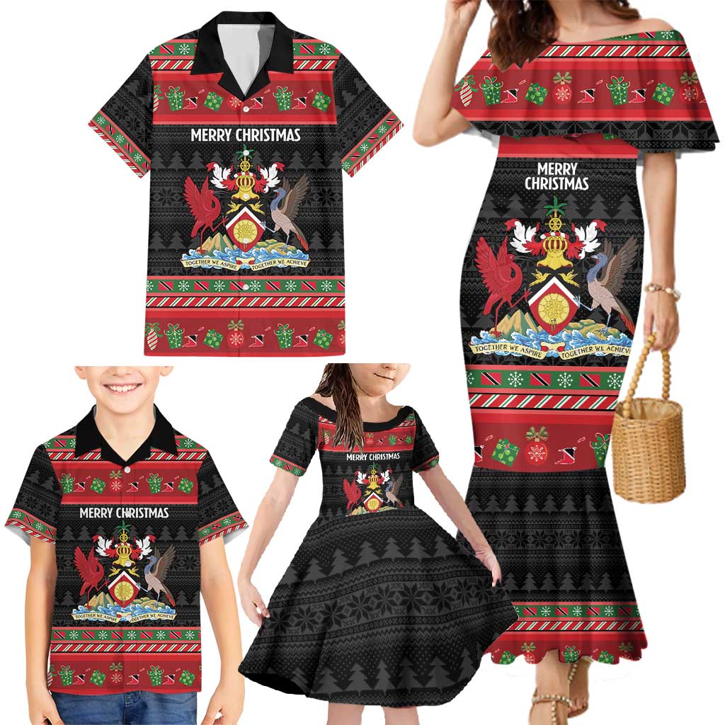 Trinidad And Tobago Christmas Family Matching Mermaid Dress and Hawaiian Shirt Merry Xmas Coat Of Arms - Wonder Print Shop