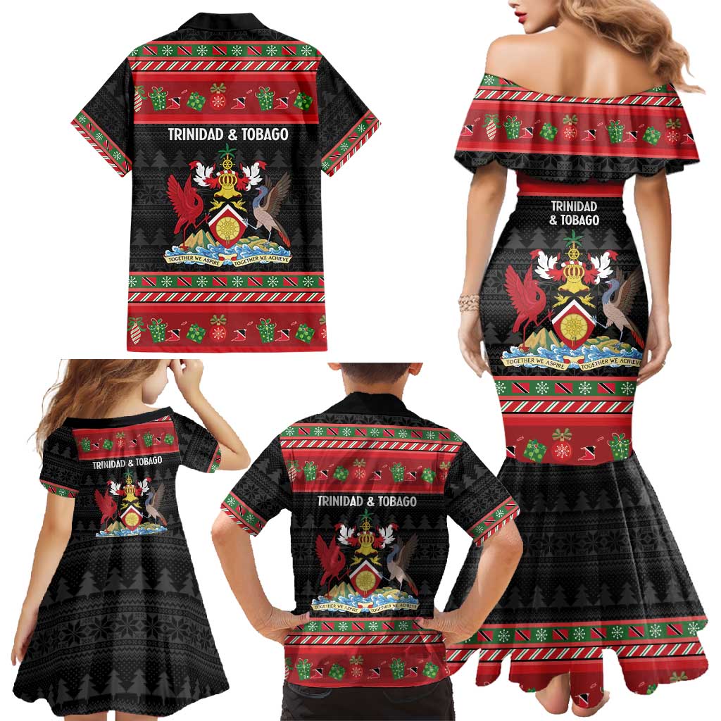 Trinidad And Tobago Christmas Family Matching Mermaid Dress and Hawaiian Shirt Merry Xmas Coat Of Arms - Wonder Print Shop