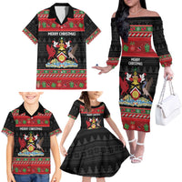 Trinidad And Tobago Christmas Family Matching Off The Shoulder Long Sleeve Dress and Hawaiian Shirt Merry Xmas Coat Of Arms - Wonder Print Shop