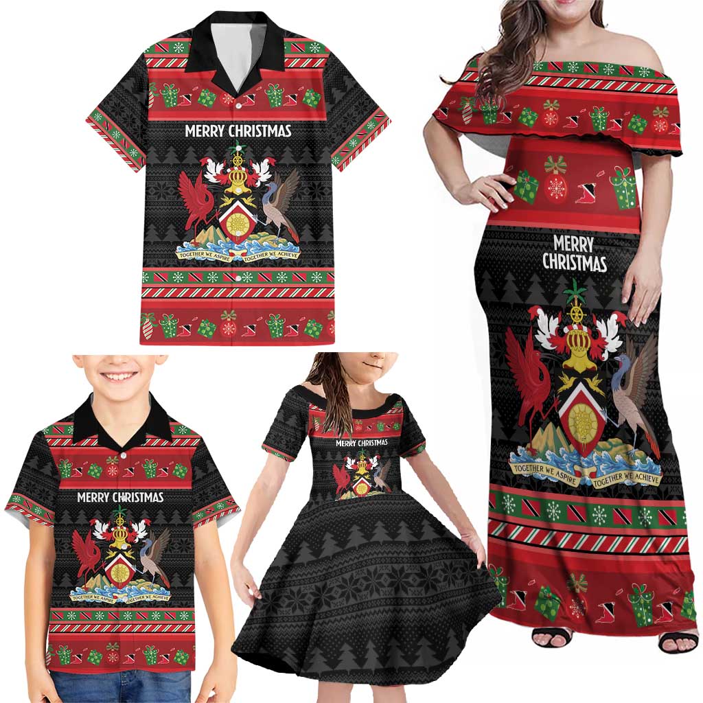 Trinidad And Tobago Christmas Family Matching Off Shoulder Maxi Dress and Hawaiian Shirt Merry Xmas Coat Of Arms - Wonder Print Shop