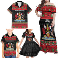 Trinidad And Tobago Christmas Family Matching Off Shoulder Maxi Dress and Hawaiian Shirt Merry Xmas Coat Of Arms - Wonder Print Shop