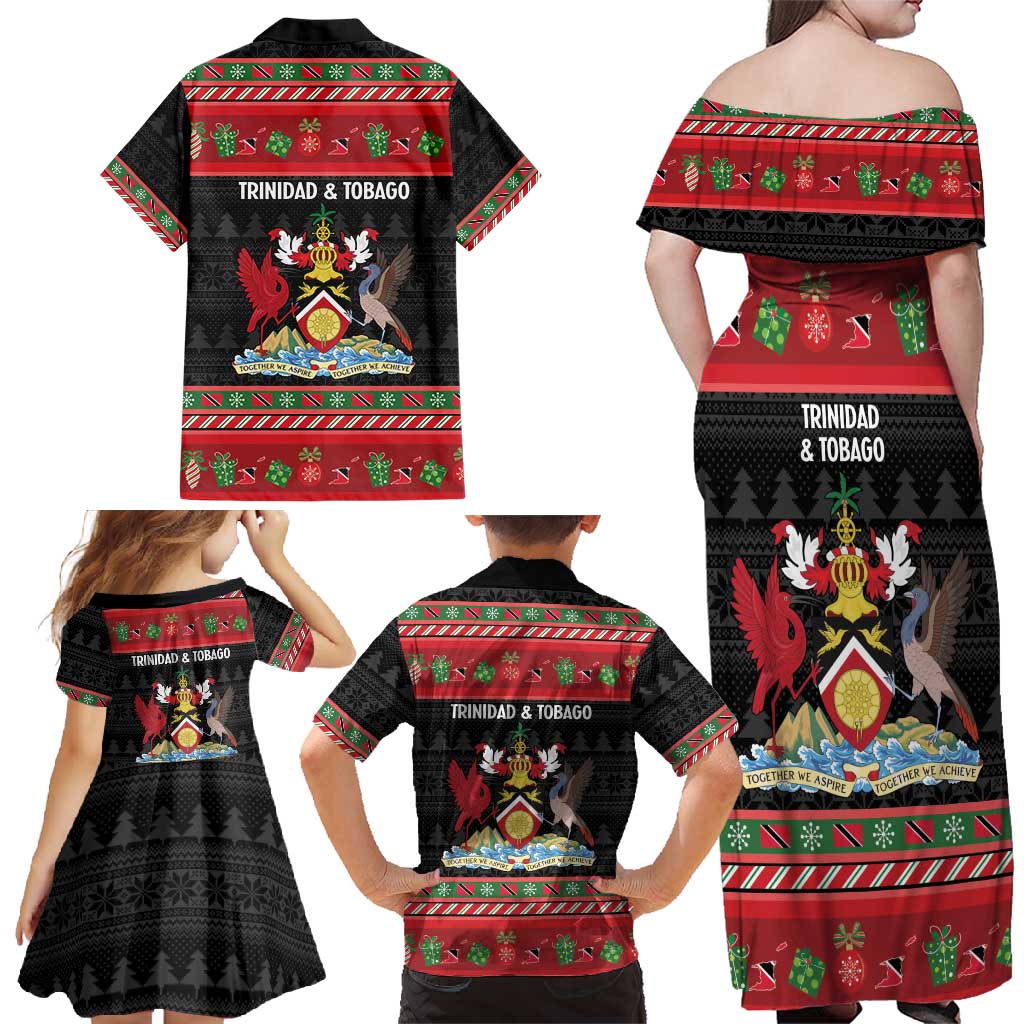 Trinidad And Tobago Christmas Family Matching Off Shoulder Maxi Dress and Hawaiian Shirt Merry Xmas Coat Of Arms - Wonder Print Shop