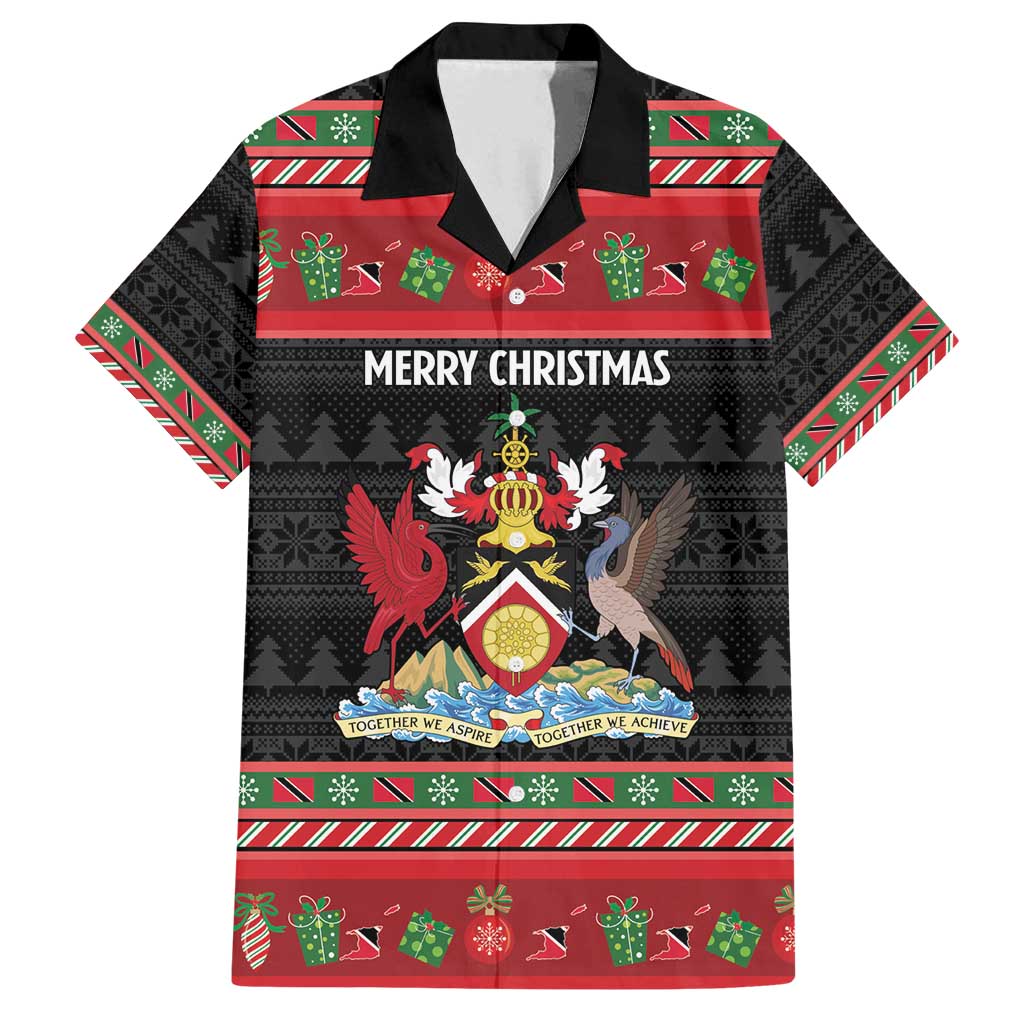 Trinidad And Tobago Christmas Family Matching Off Shoulder Maxi Dress and Hawaiian Shirt Merry Xmas Coat Of Arms - Wonder Print Shop