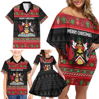 Trinidad And Tobago Christmas Family Matching Off Shoulder Short Dress and Hawaiian Shirt Merry Xmas Coat Of Arms - Wonder Print Shop