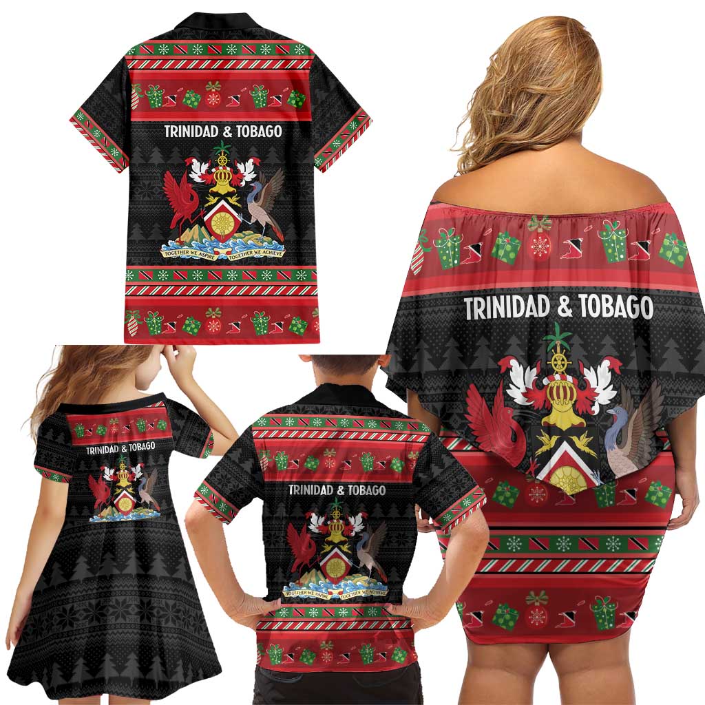 Trinidad And Tobago Christmas Family Matching Off Shoulder Short Dress and Hawaiian Shirt Merry Xmas Coat Of Arms - Wonder Print Shop