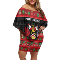 Trinidad And Tobago Christmas Family Matching Off Shoulder Short Dress and Hawaiian Shirt Merry Xmas Coat Of Arms - Wonder Print Shop