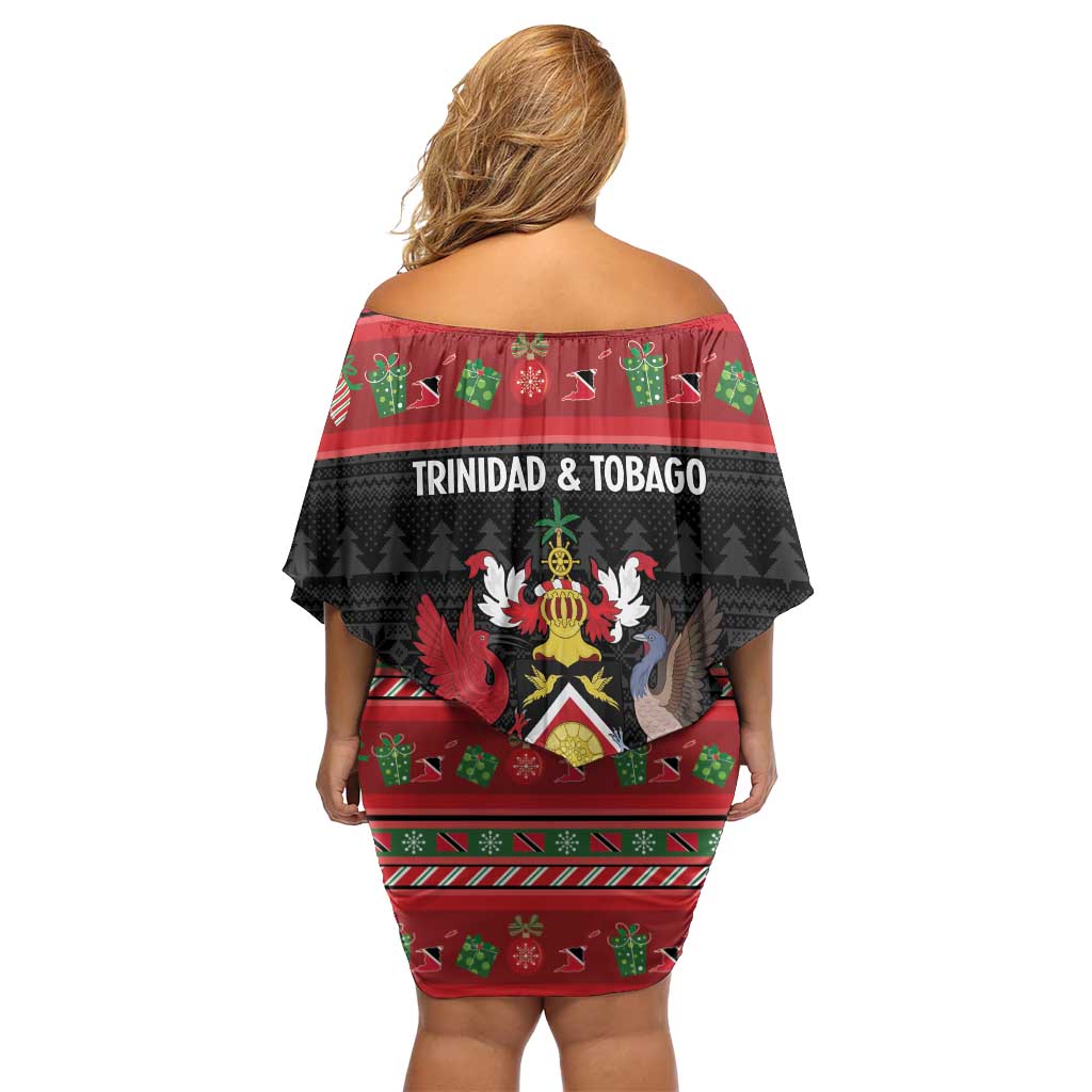 Trinidad And Tobago Christmas Family Matching Off Shoulder Short Dress and Hawaiian Shirt Merry Xmas Coat Of Arms - Wonder Print Shop