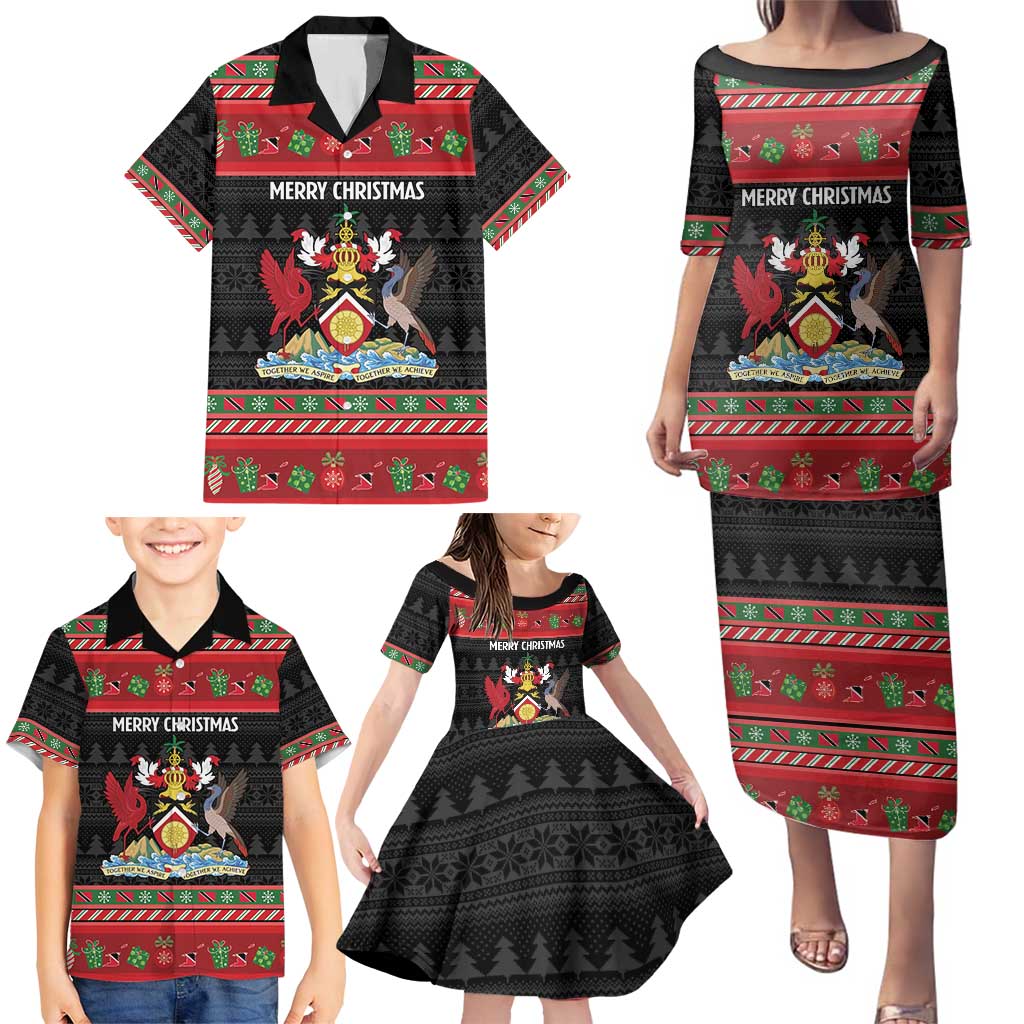 Trinidad And Tobago Christmas Family Matching Puletasi and Hawaiian Shirt Merry Xmas Coat Of Arms - Wonder Print Shop