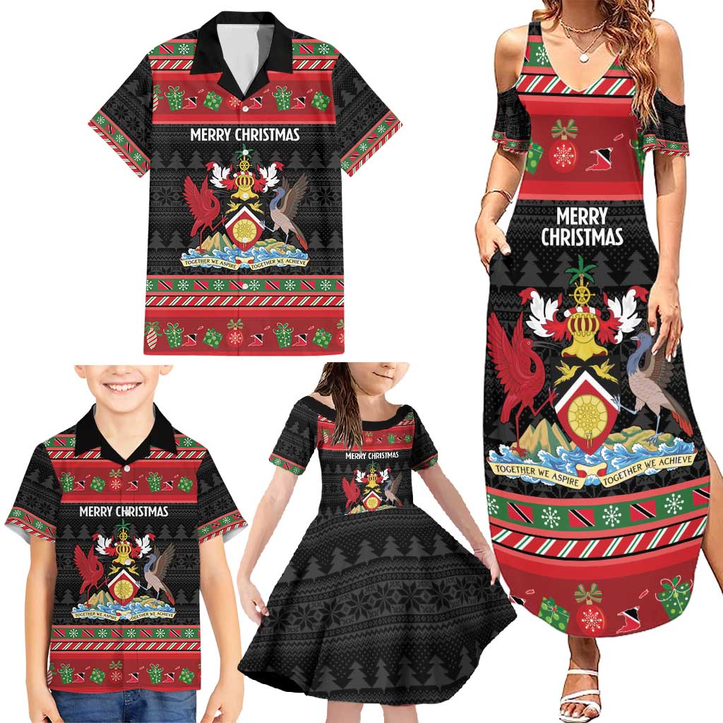 Trinidad And Tobago Christmas Family Matching Summer Maxi Dress and Hawaiian Shirt Merry Xmas Coat Of Arms - Wonder Print Shop
