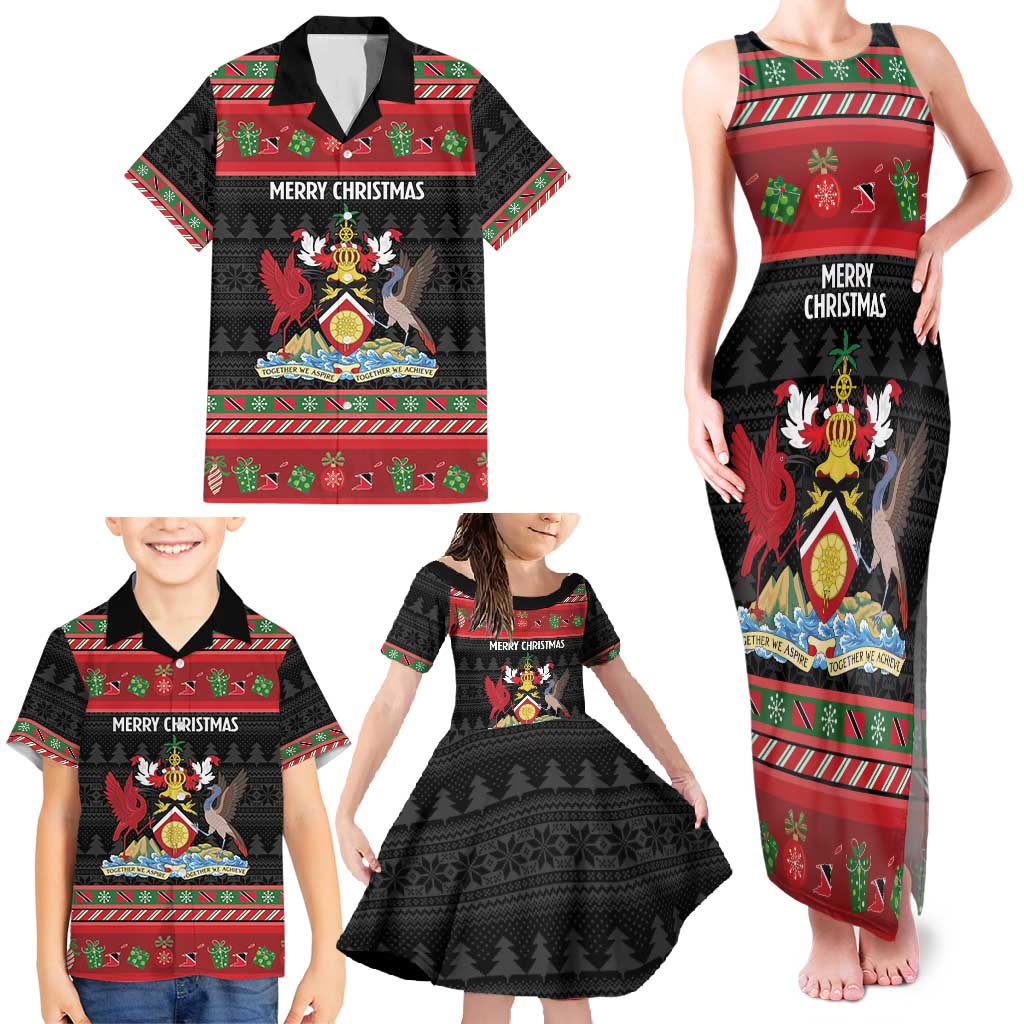 Trinidad And Tobago Christmas Family Matching Tank Maxi Dress and Hawaiian Shirt Merry Xmas Coat Of Arms - Wonder Print Shop