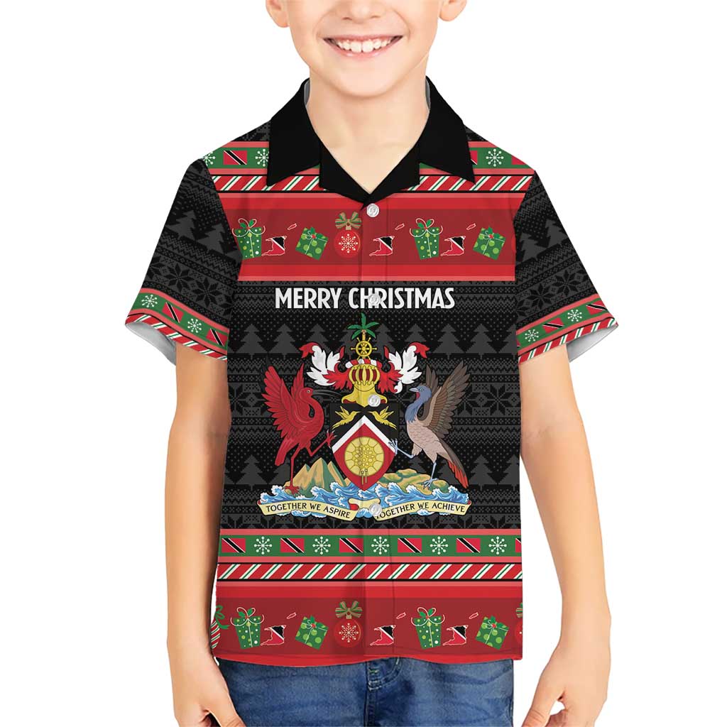 Trinidad And Tobago Christmas Kid Hawaiian Shirt Merry Xmas Coat Of Arms - Wonder Print Shop