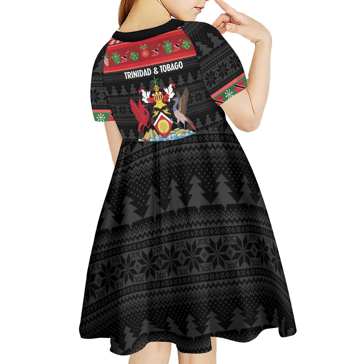 Trinidad And Tobago Christmas Kid Short Sleeve Dress Merry Xmas Coat Of Arms - Wonder Print Shop